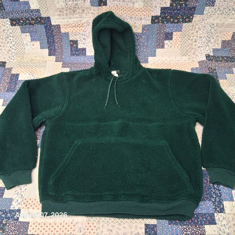 Vintage Cabelas Sherpa Fleece Pullover Hoodie Mens Medium Green USA Union Made